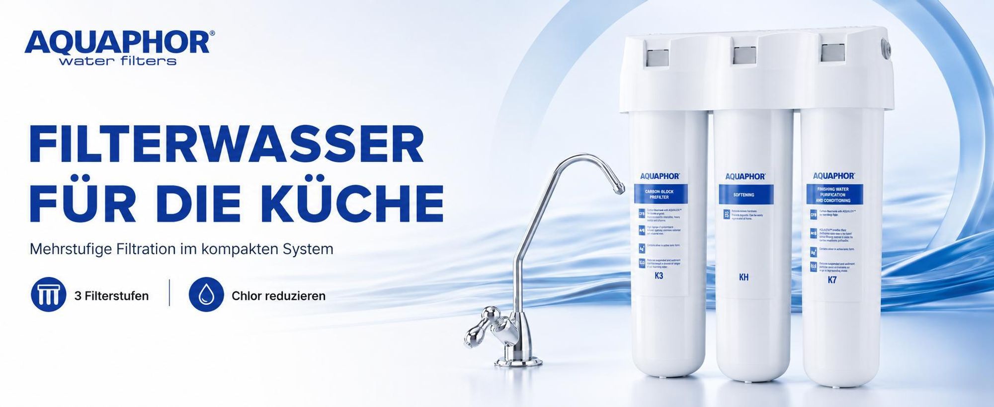 Aquaphor Crystal H Unterirdischer Filter, reduziert Kalkablagerungen 3-stufige Filterung bis zu 6000L