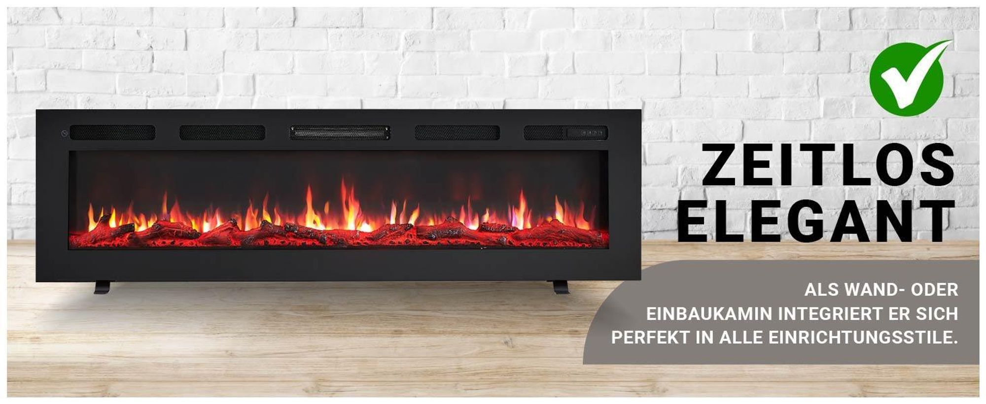 Elektrokamin Einbaukamin BALDERIA Leif 60 – Heizung bis 1800 W, schwarz