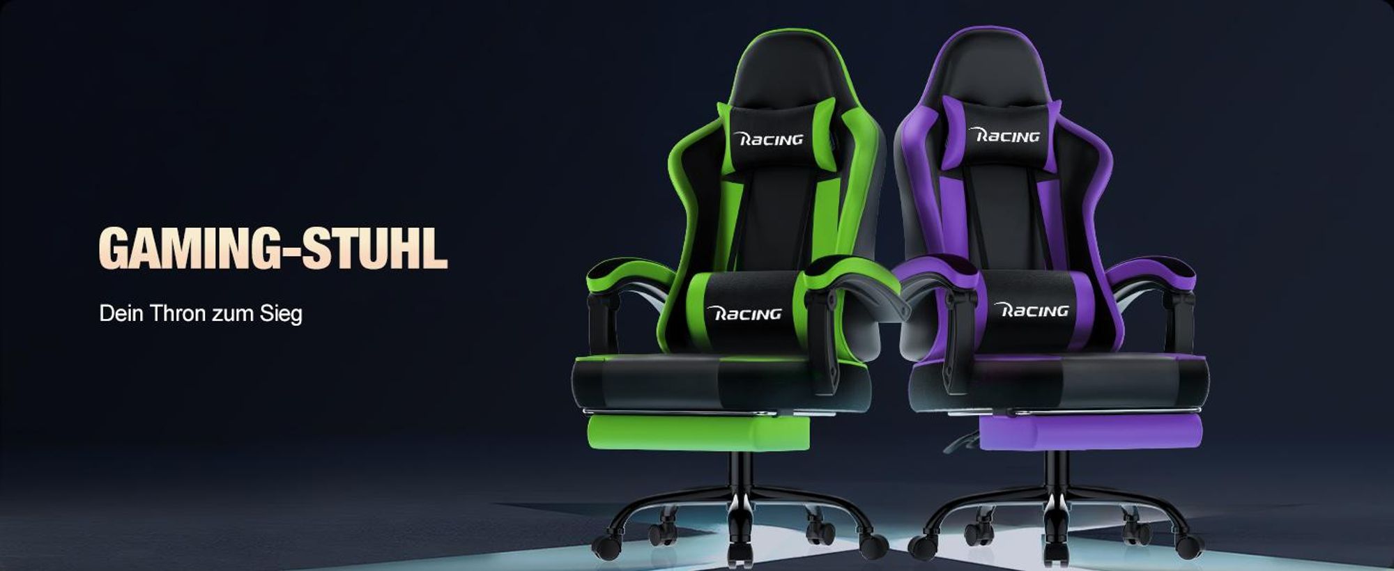 Portreen Gaming Stuhl,Bürostuhl Ergonomischer Gaming Sessel mit Lendenwirbelstütze Fußstütze, gepolstert,Kopfkissen Gaming Stuhl, 150kg Gaming Chair