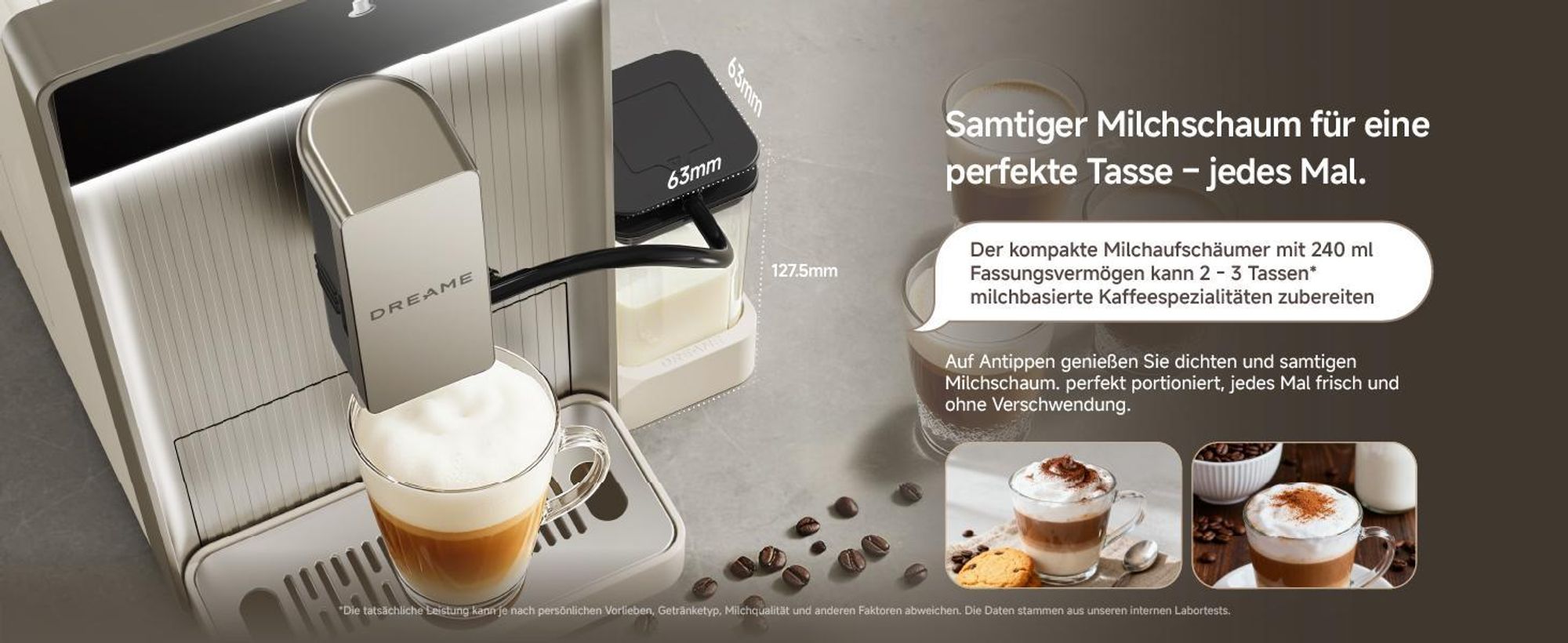 Dreame Ecceluxe Slim FCM30 Espressomaschine,kompakte Größe,erstklassiger Geschmack,Komplettreinigung,Ein-Knopf-Touchscreen,fünf Kaffeespezialitäten