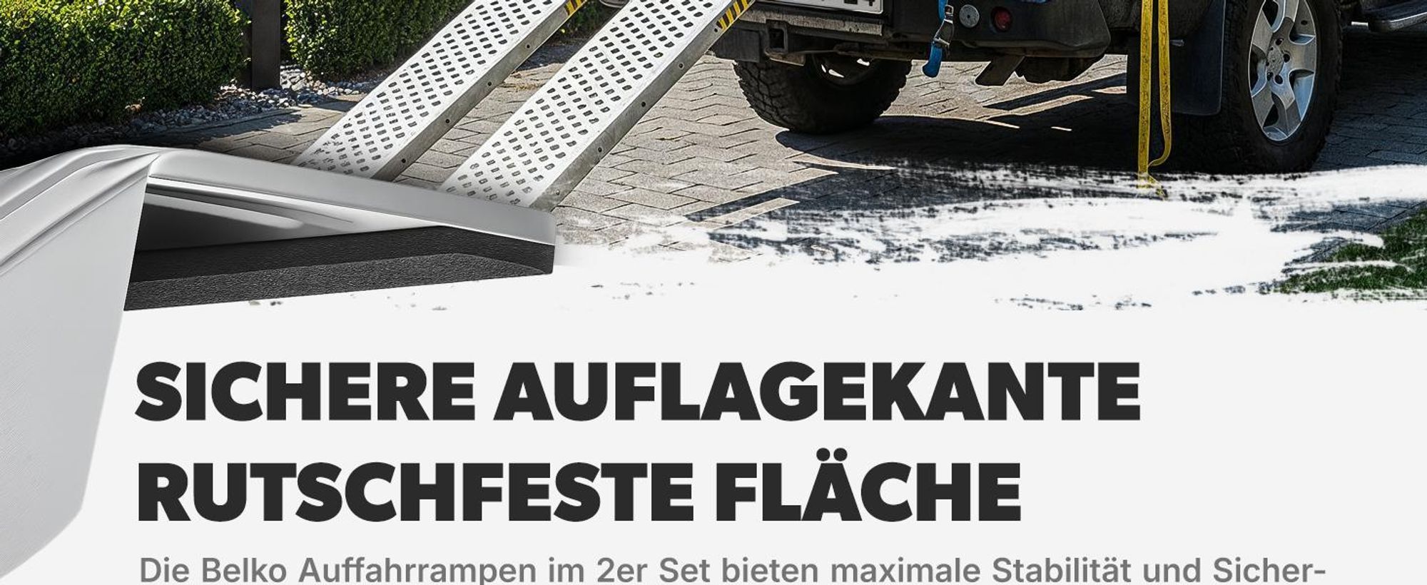 Belko® 2X Auffahrrampe 400 kg | 160x23 cm | Verzinkter Stahl | Rutschfest | PKW/Quad/ATV