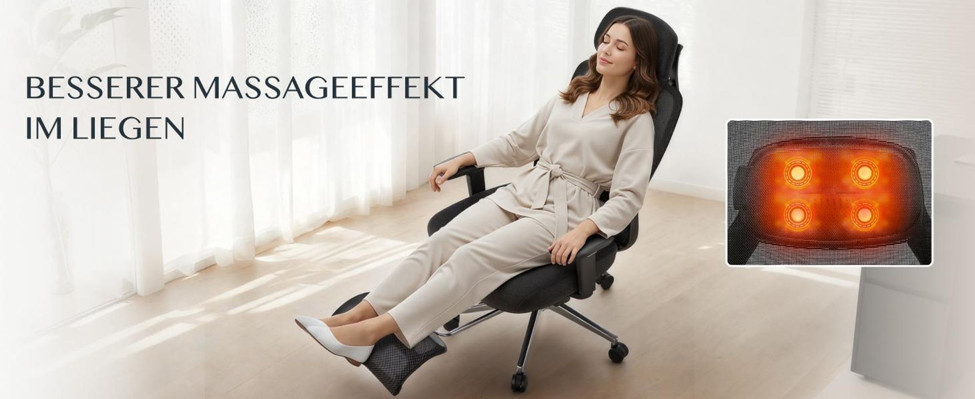 FLEXISPOT MasterEase Ergonomischer Bürostuhl mit 3D Shiatsu-Massage, verstellbarer Lendenstütze, Memory-Sitzkissen und ausziehbarer Fußstütze, Schwarz