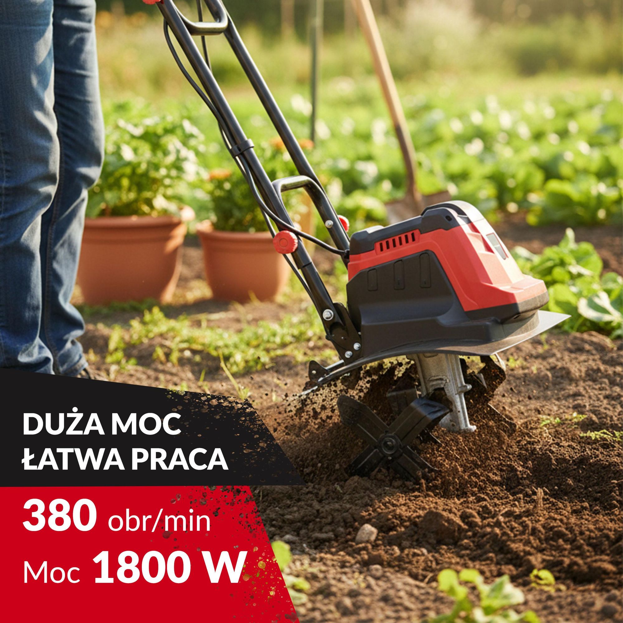 Glebogryzarka elektryczna LEHMANN GROUND, kultywator 1800W, szerokość robocza 45cm, miedziana przekładnia, regulowana głębokość, Ilość ostrzy: 24
