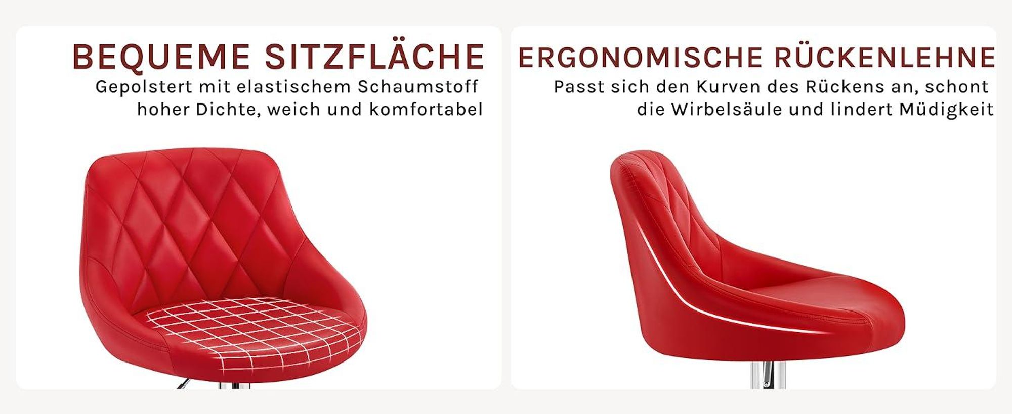 WOLTU 1er Set Barhocker Barstuhl leichte reinige Kunstleder, Gute gepolsterte Sitzfläche, Höhenverstellbar 360° Drehbar, Farbwahl, Rot