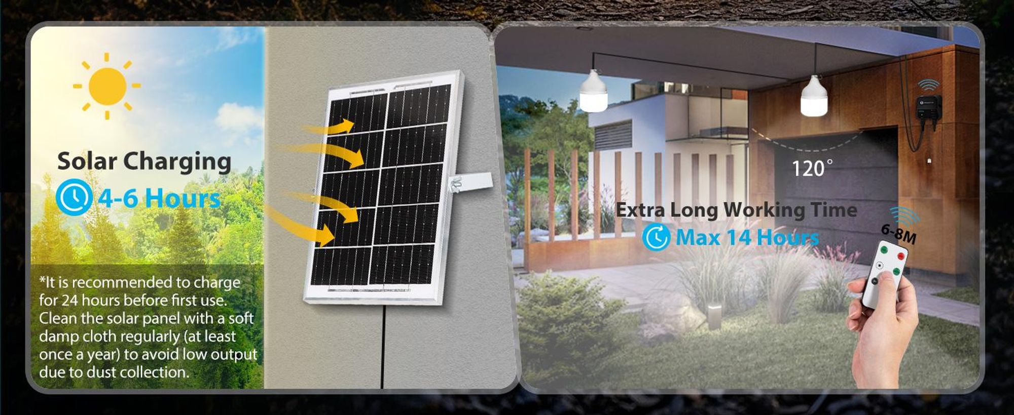 Aigostar Solar-Hängelampe Außenbereich 70W, 11 m Kabel, mit Fernbedienung, integriertem Energiespeicher, IP65 wasserdicht