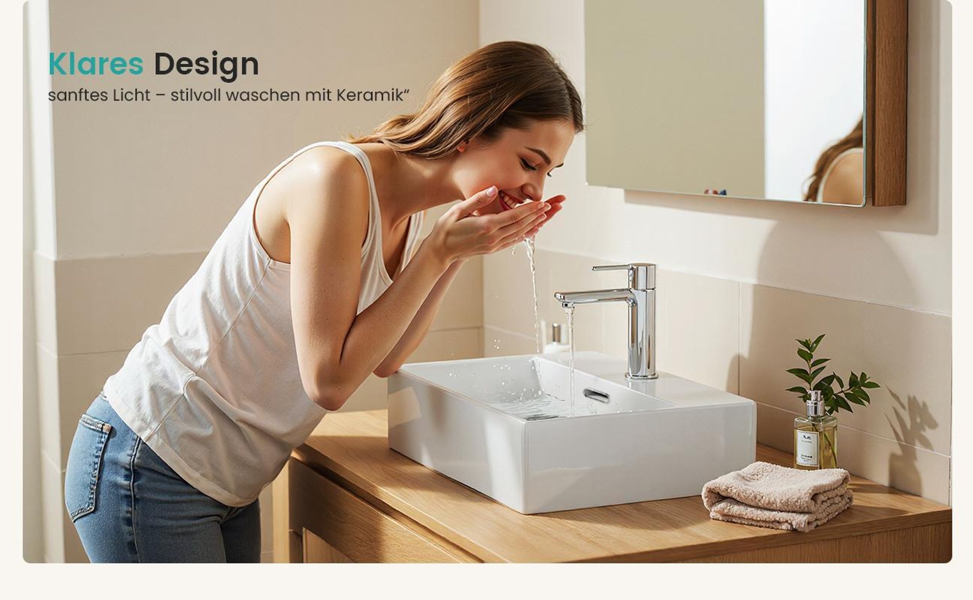 EMKE Keramik Waschbecken Aufsatzwaschbecken mit Armaturenloch Hängewaschbecken Glänzend Weiß Waschschale 60 x 36 x 13 cm