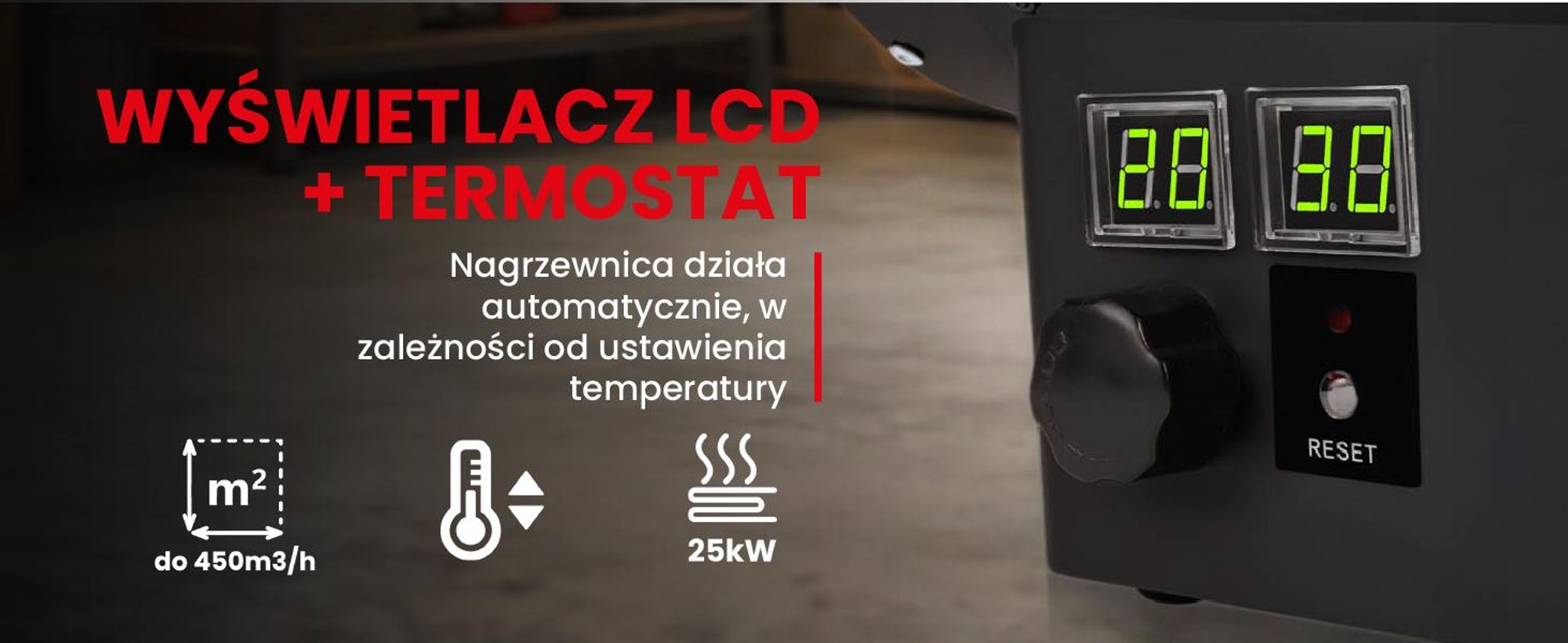 Mocna nagrzewnica gazowa z z termostatem i reduktorem ciśnienia
