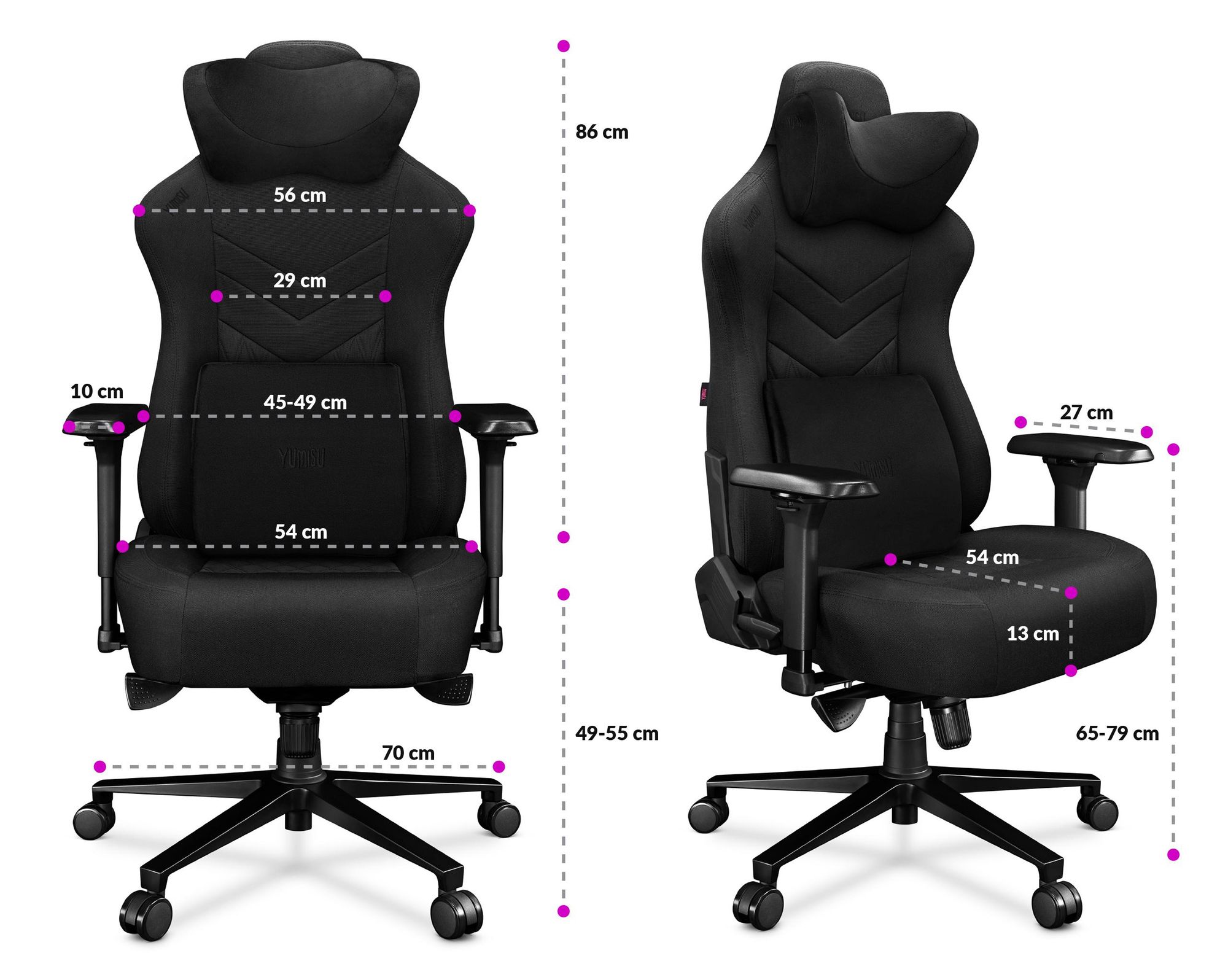 Infografika s rozměry kancelářské židle