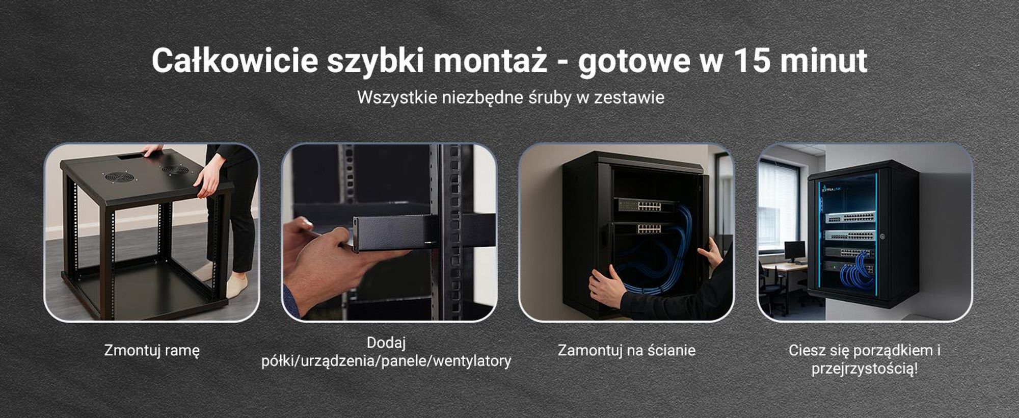 Extralink 19" 12U 530x400 szafa rack wisząca czarna