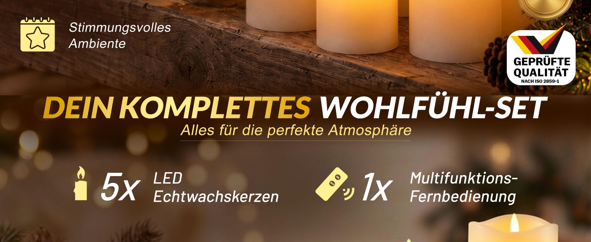 MONZANA® LED Kerzen mit Timerfunktion 5er Set flackernd Echtwachs batteriebetrieben mit Fernbedienung dimmbar in Warmweiß 5 Größen ø7,5cm