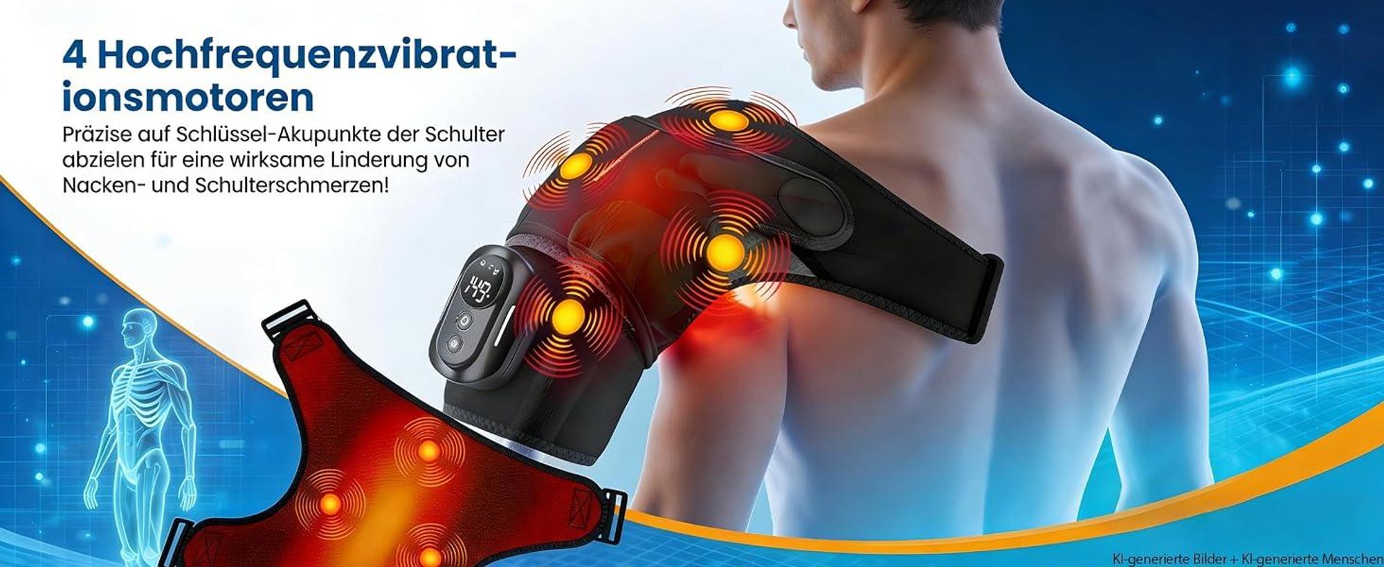 Elektrisches Schultermassagegerät mit Bandage, 3-in-1 Massagegerät, 5 Heizstufen & Vibration, Magnet-Design, 5000mAh Akku, für Zuhause & Büro