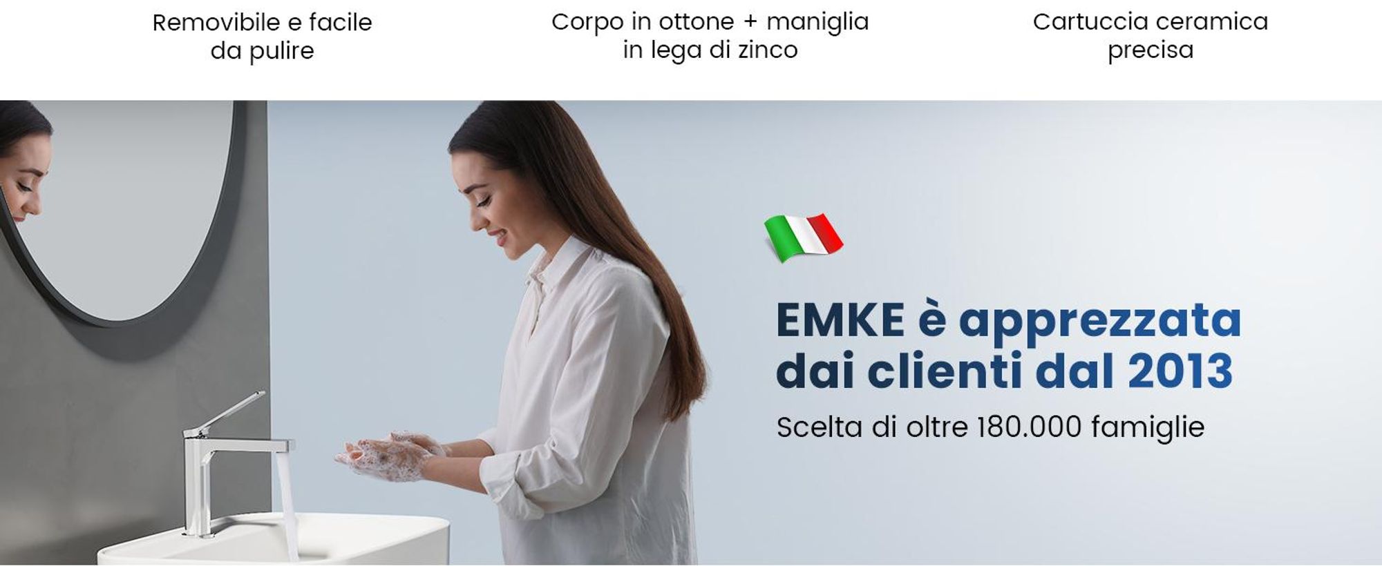 EMKE Rubinetto bagno cromo 195x173x46mm, ottone, cartuccia ceramica, miscelatore bagno, miscelatore lavabo, miscelatore lavabo