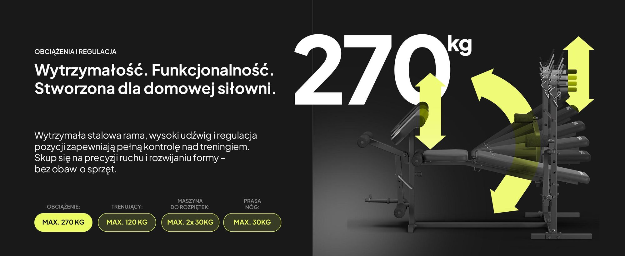 Wielofunkcyjna ławka do ćwiczeń z hantlami Zipro Ripped – stacja treningowa z urządzeniem do ćwiczeń nóg typu butterfly, w tym pulpit do ćwiczeń z hantlami i stacja do dipów. Regulowana ławka skośna z półką na hantle.