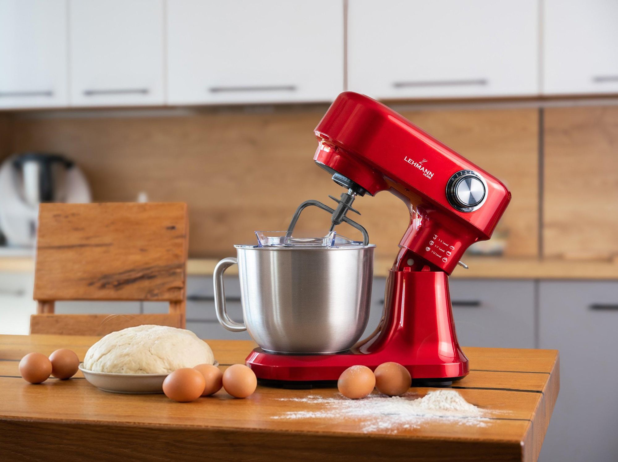 Robot Planetarny LEHMANN CELESTO LHOPM-1505-C Czerwony 1500W, Mikser Kuchenny 5L z 3 Końcówkami, Zabezpieczenie Przed Przegrzaniem, Płynna Regulacja