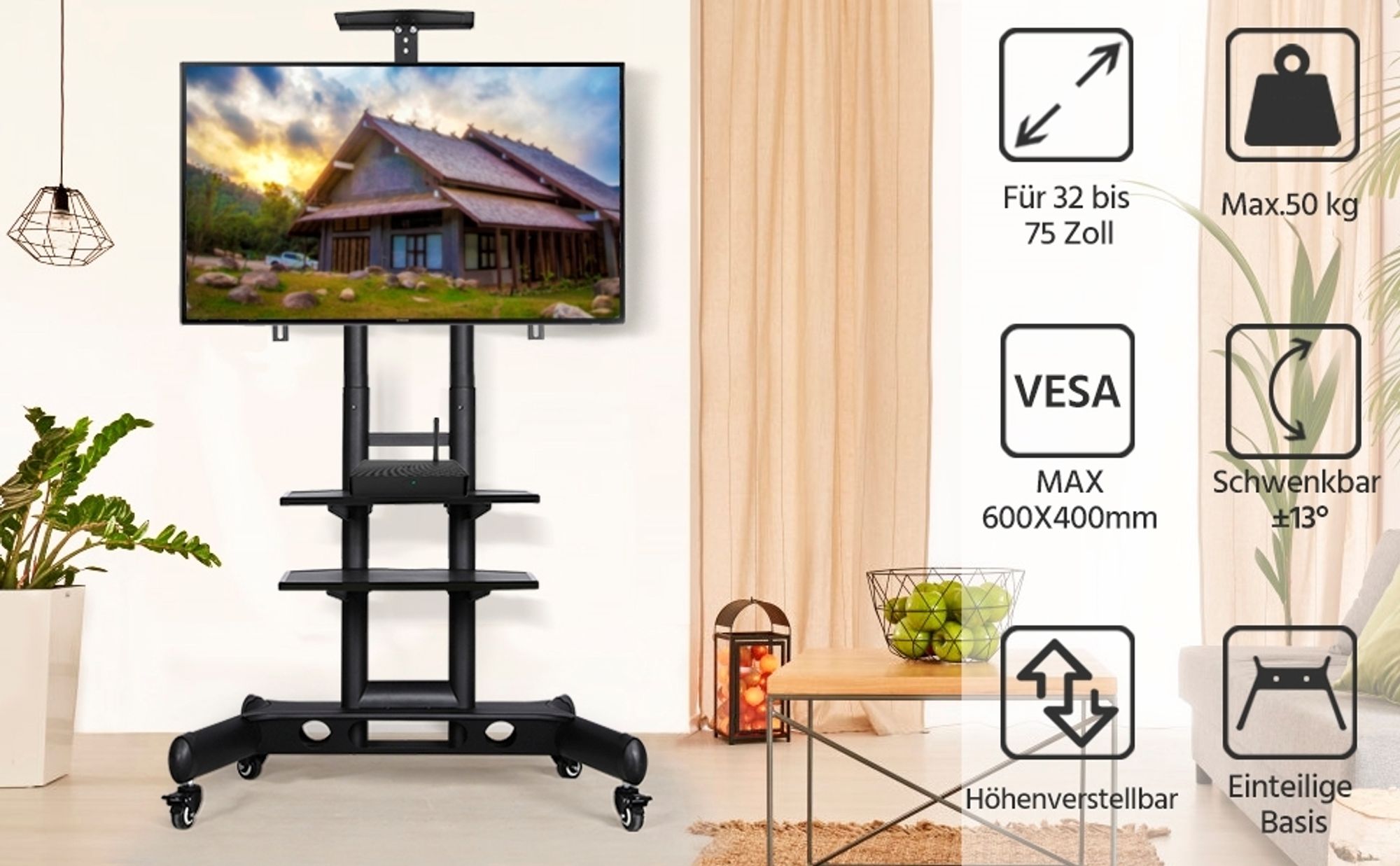TV Trolley mit 3 Ablagen