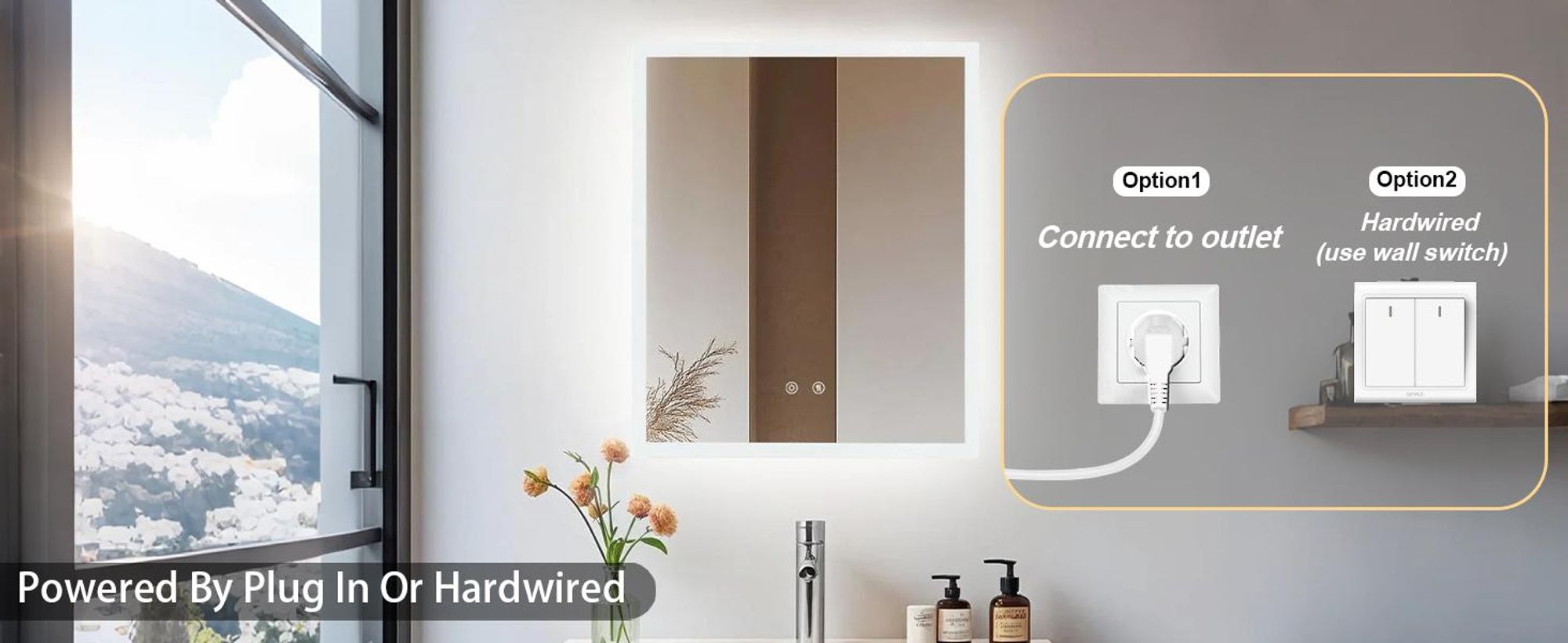 WISFOR Badspiegel mit Beleuchtung beschlagfrei 40×50cm, LED Badspiegel Lichtspiegel Wandspiegel mit Touch-schalter Dimmbar