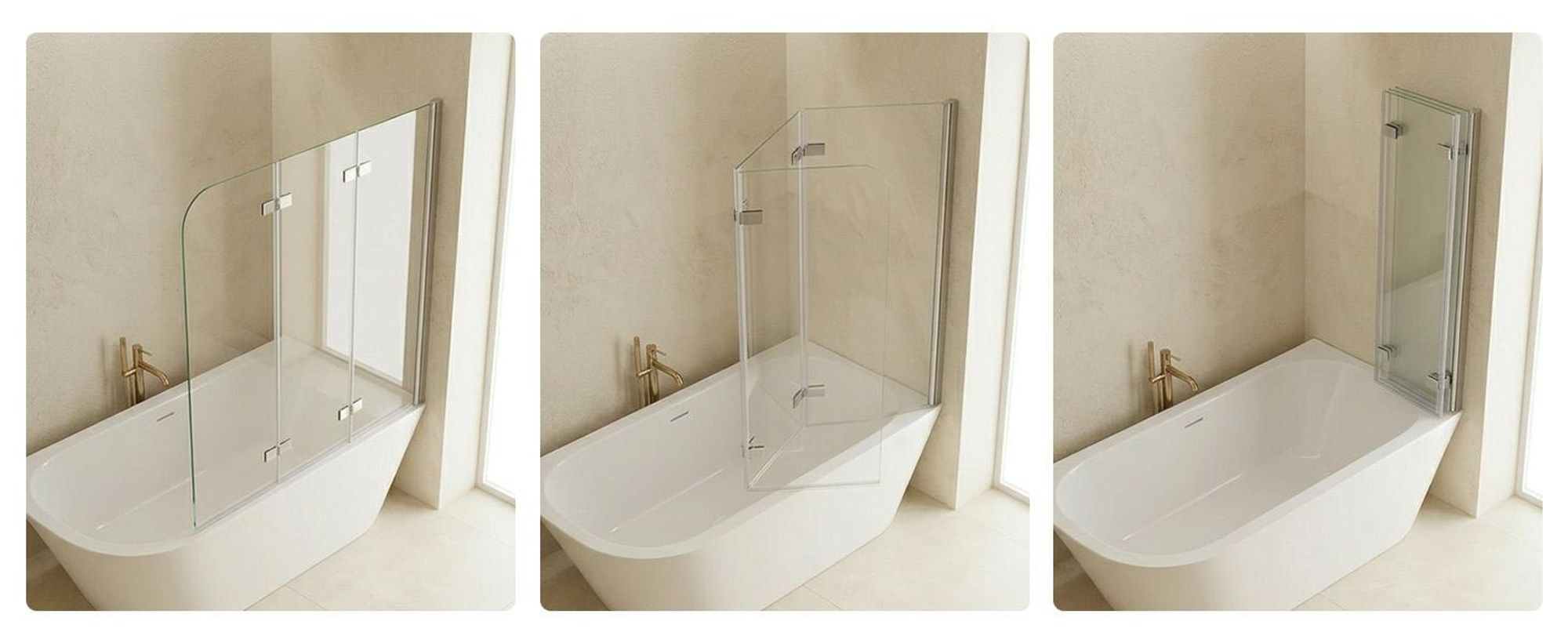 100 x 140 cm Badewannen 3-teilig Faltwand Aufsatz 180° Duschwand Duschabtrennung 6mm Nano Glas MIQU DAY-3D