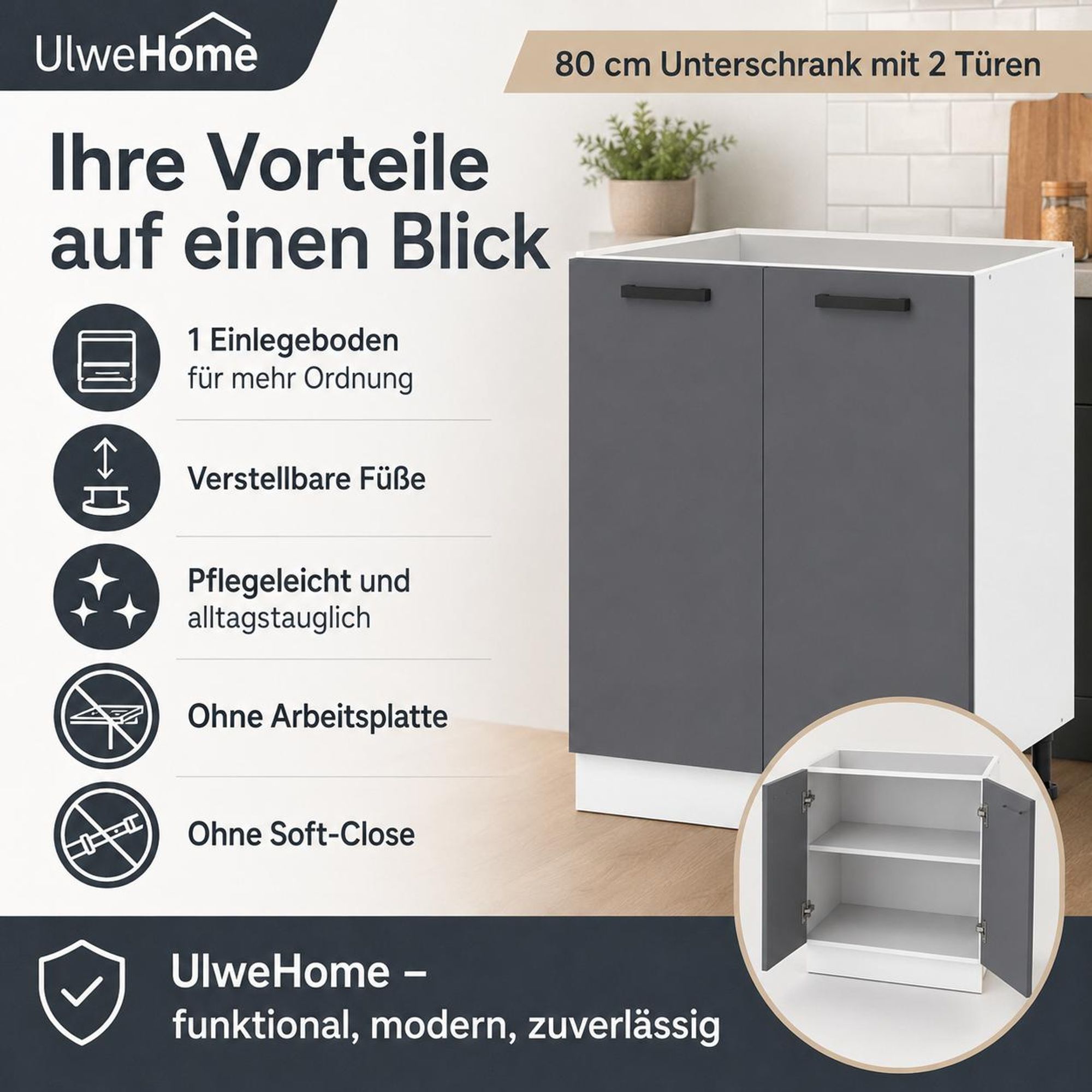 Küchenunterschrank 80 cm Anthrazit: Vorteile im Überblick & pflegeleichte Fronten.