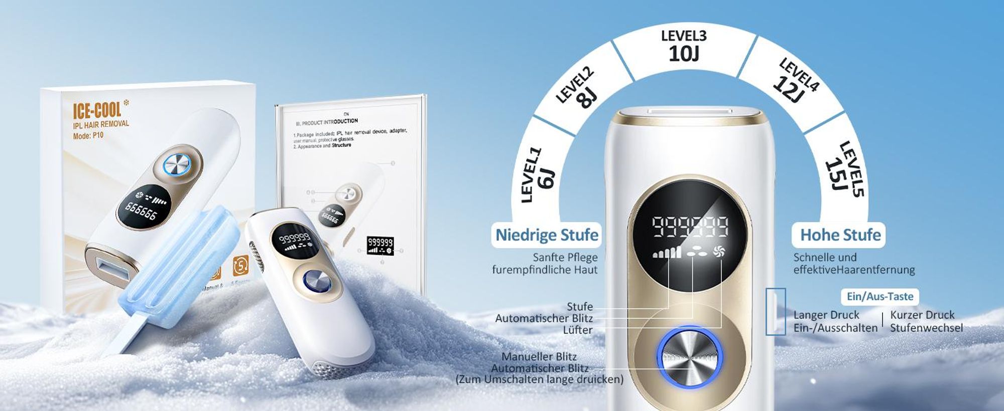 KUGI Haarentfernungsgerät IPL Geräte Haarentfernung mit Kühlfunktion 999.999 Blitzen– Laser Haarentfernung mit 5 Energiestufen