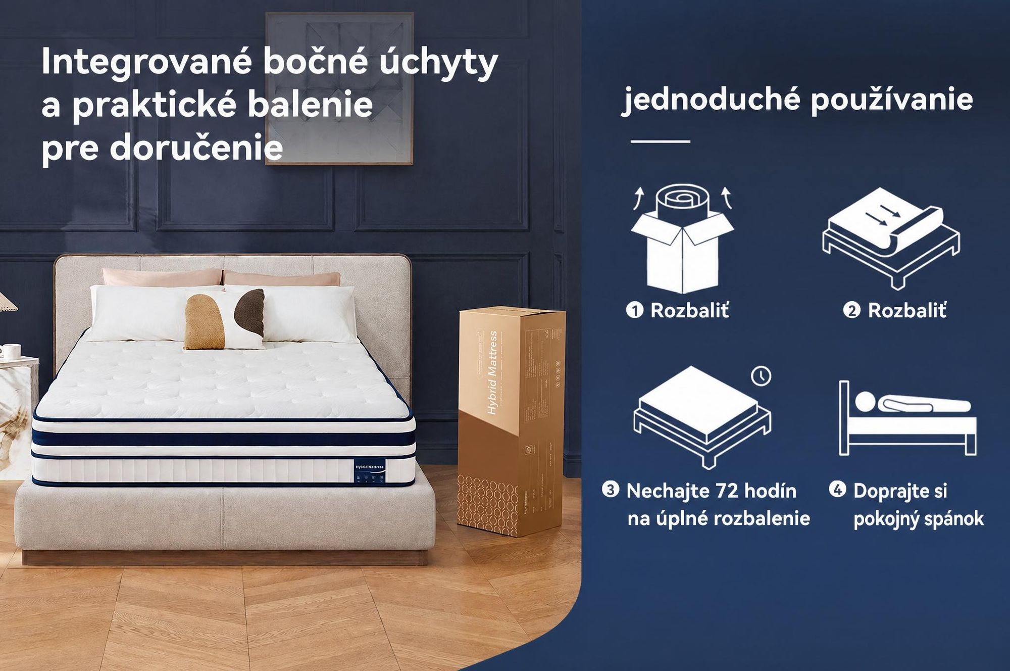 Matrac 90x200 30 cm s integrovaným topperom, 7-zónová vrecková pružinová matrac H3/H4