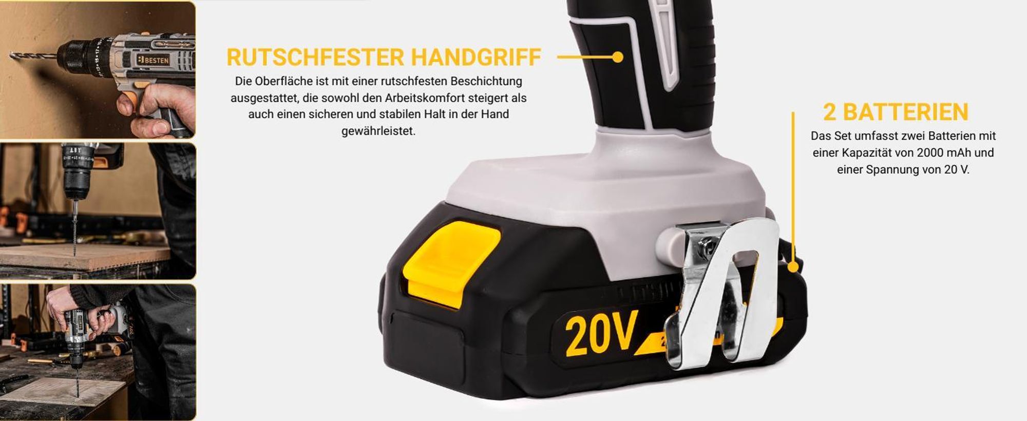Akku Schlagbohrschrauber 20V 50 Nm, 2x 2.0Ah Akku, Set, Koffer
