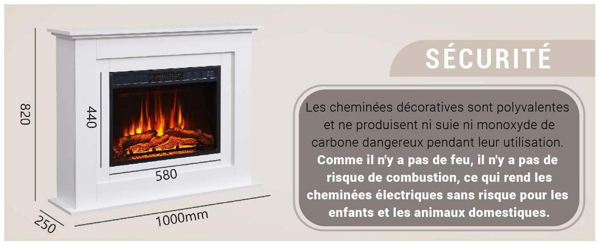 Cheminée électrique sur pied BALDERIA Finn – Puissance de chauffage jusqu'à 2 000 W, blanche