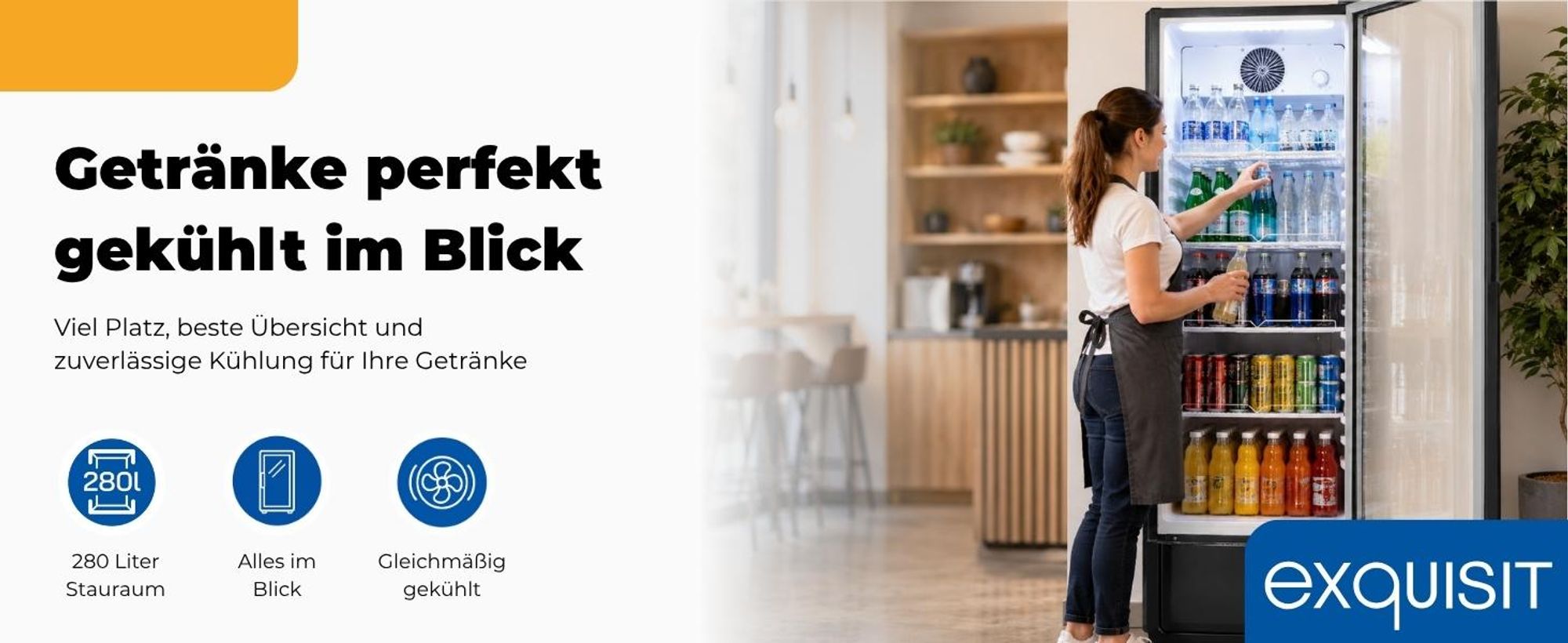 Exquisit Glastürkühlschrank, 280l Getränkekühlschrank mit LED, Umluft, 5 verstellbare Ablagen, CoolPro, GKS5260-GT-431D schwarz