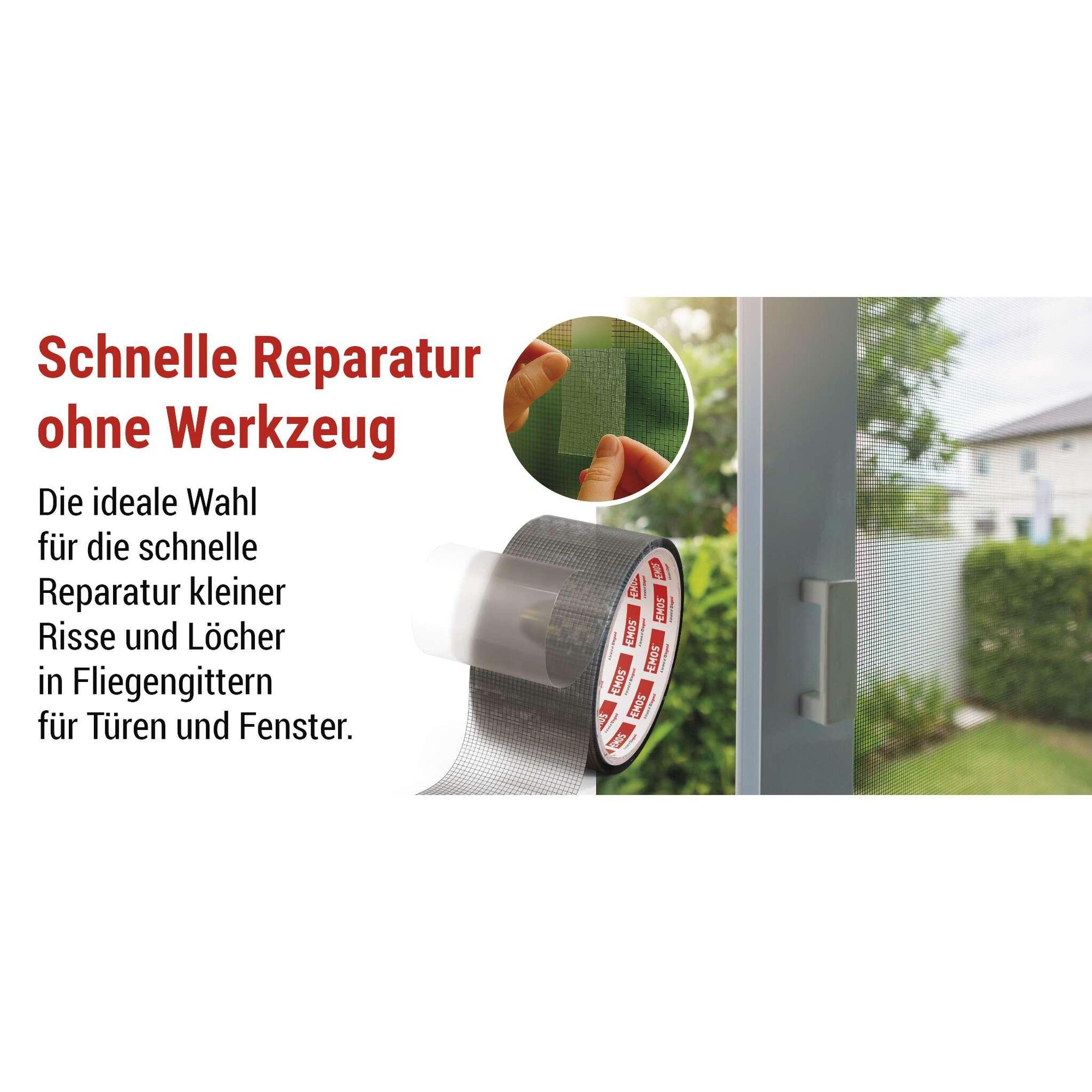 EMOS Fliegengitter Reparaturklebeband, 2m Rolle, Insektenschutz Reparaturband 5cm x 1 mm, selbstklebend, UV-beständig, transparent, F6210