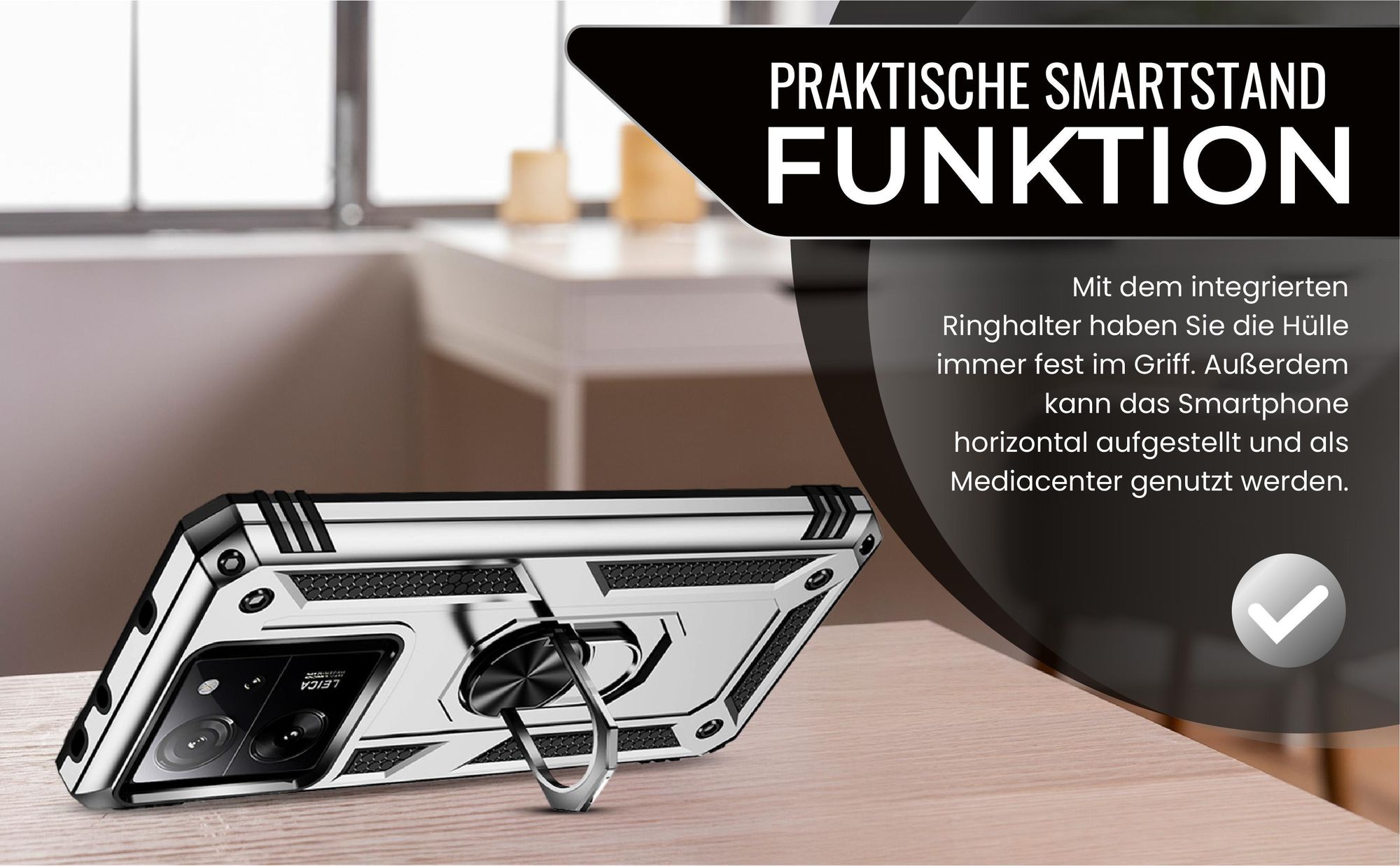 Silbernes Survival Case für Xiaomi 13T / 13T Pro mit Standfunktion