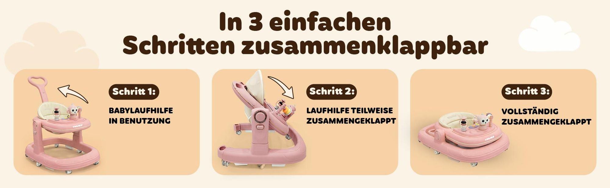 Twinky® GO 3 en 1 Lauflernhilfe in Schwarz | Lauflernwagen mit Spielset und Zubehör für sicheres und spielerisches Lernen