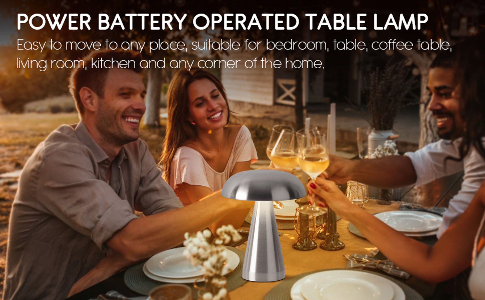 LED Akku Pilz-Tischleuchte Silber Metall Dimmbar Kabellos USB Warmweiß Lampe Touch Tischlampe Nachttischlampe, Touch Steuerung Augenschutz Leselampe