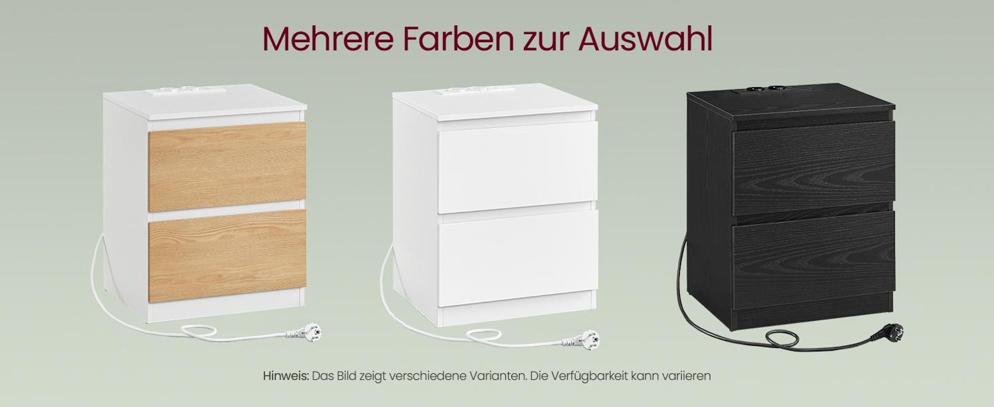 VASAGLE Nachttisch mit Steckdosenleiste, Beistelltisch, 2 Schubladen, modern