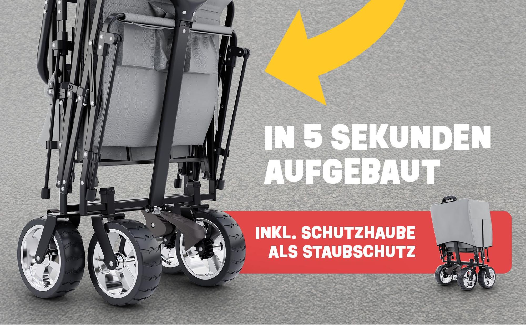 ONBEST Bollerwagen | faltbar | mit Dach | mit Regenschutz | 100 kg | Kühltasche | Wetterfest | UV30+