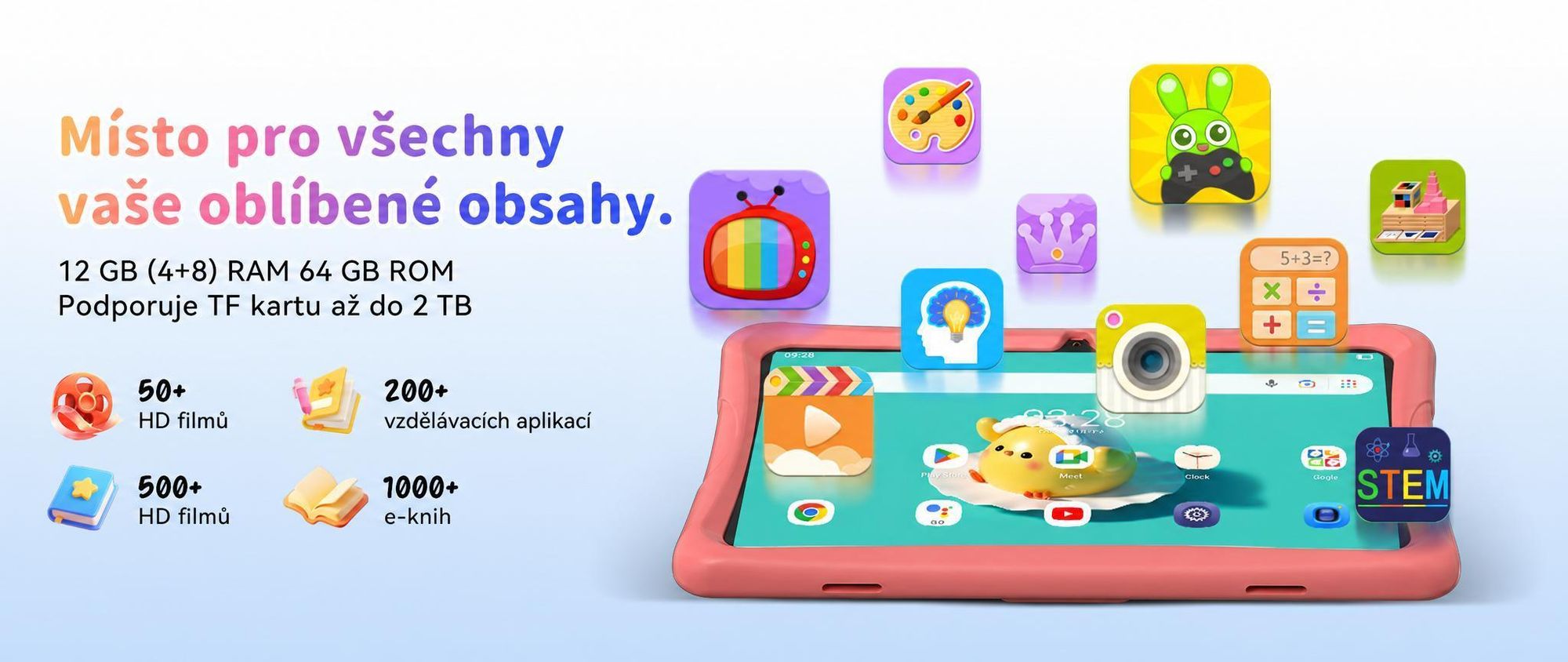 Tabwee K10 Kids 10.1" Rosa Tablet, Google Kids Space, 4GB RAM+64GB ROM, Android 15 WiFi Tablet für Kind mit Kindgerechte Hülle und Stift, 5000mAh