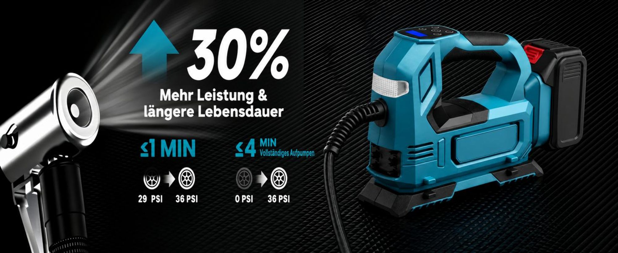 Akku-Kompressor, mit 2 Akkus und Ladegerät, Elektrische Luftpumpe mit LED-Leuchte,Auto-Stopp und Digitalmanometer für Autos,Motorräder,Fahrräder,Bälle