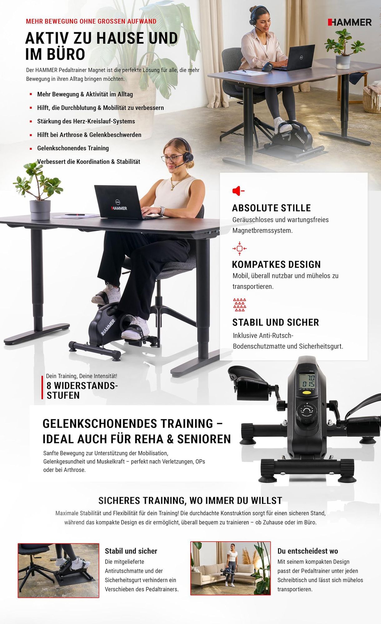 HAMMER Pedaltrainer Magnet, Arm und Beintrainer für Zuhause