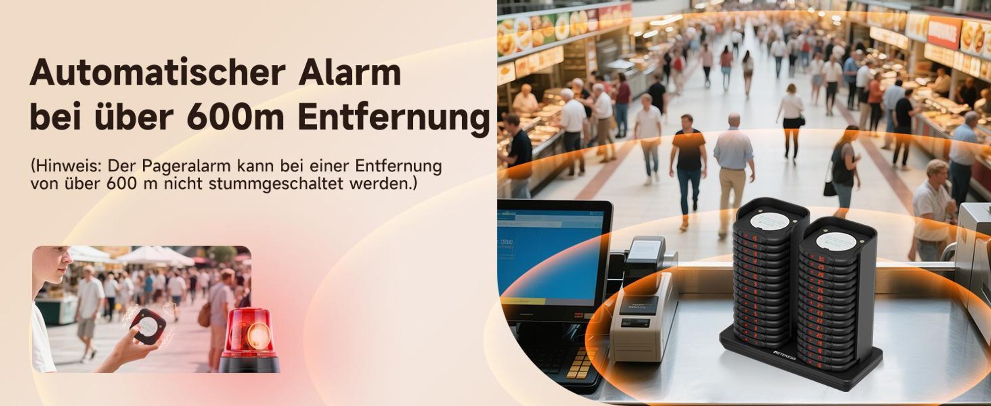 Retekess TD186 Restaurant Pager System, 600 m, Kippdesign, 64 Rufkombinationen, automatische Weckfunktion, für Restaurant Bars Café