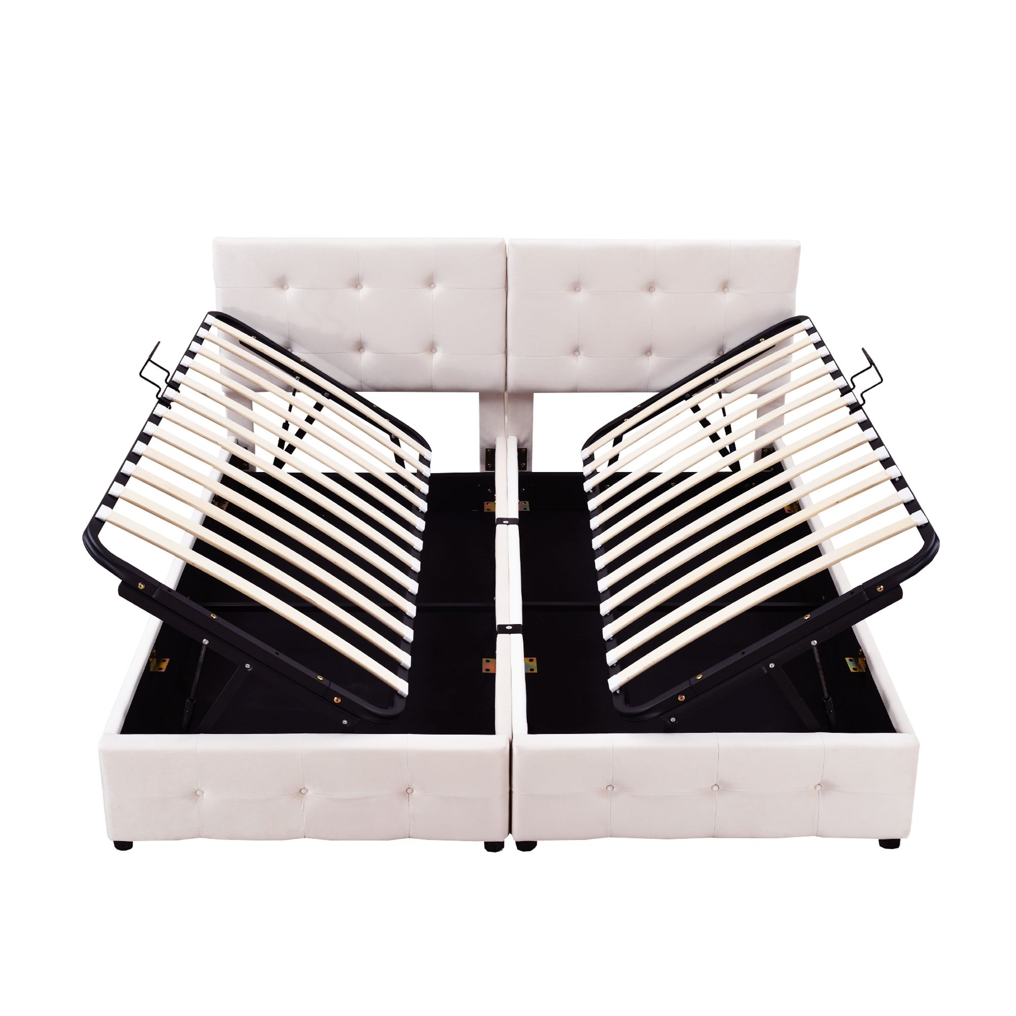 Flieks Hydraulisches Polsterbett 180x200cm mit Stauraum, Boxspringbetten Stauraumbett mit Lattenrost, Jugendbett Doppelbett Kinderbett, Samt, Beige