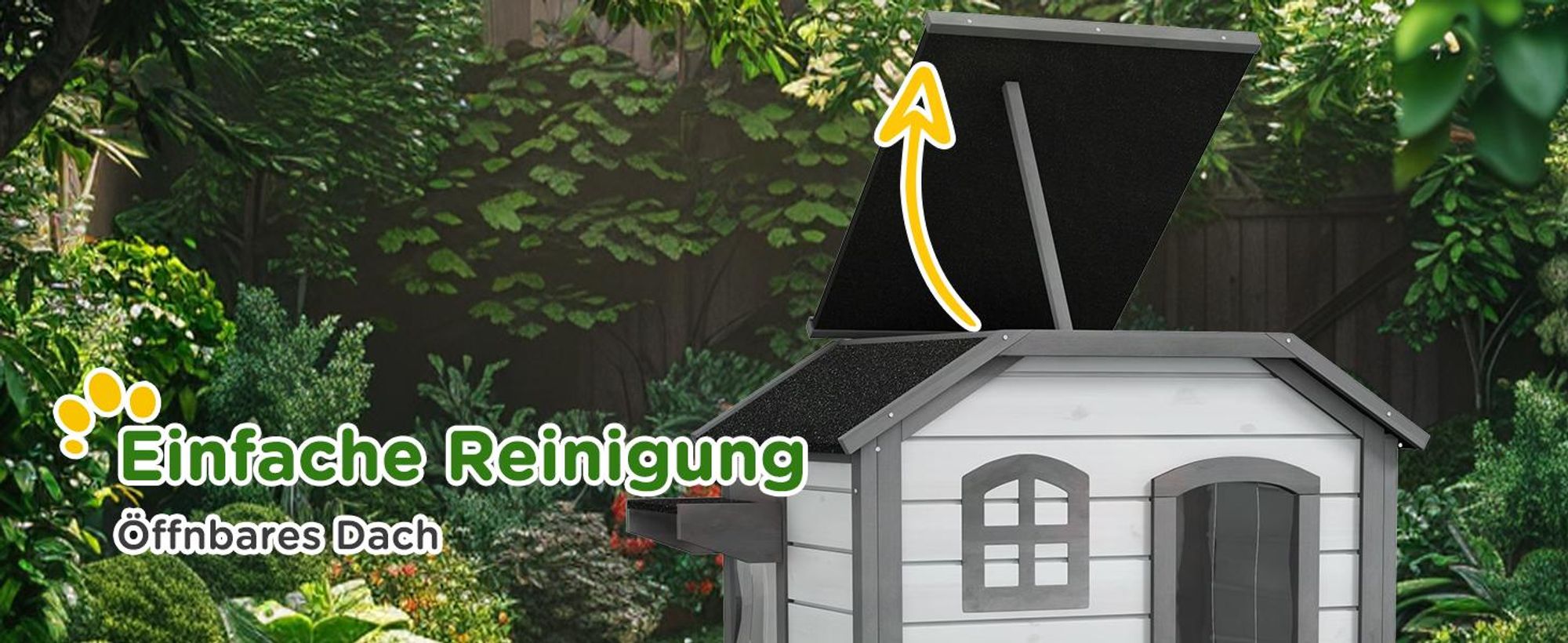 PawHut Katzenhaus aus Holz, Outdoor Katzenhütte mit Treppe, 2-Etagen, Kleintierhaus für Katzen bis 4,5 kg, Weiß, 99,5 x 76 x 91 cm