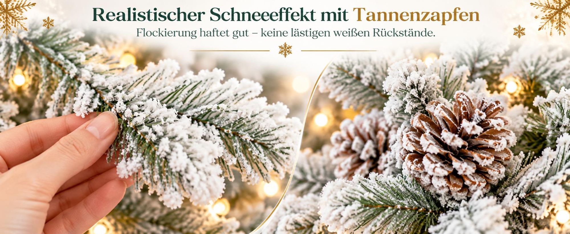 Künstlicher Weihnachtsbaum 235 cm mit 500 warmweißen LEDs, Schneebedeckter Tannenbaum mit 86 Zapfen, PE/PVC Mix, Metallständer