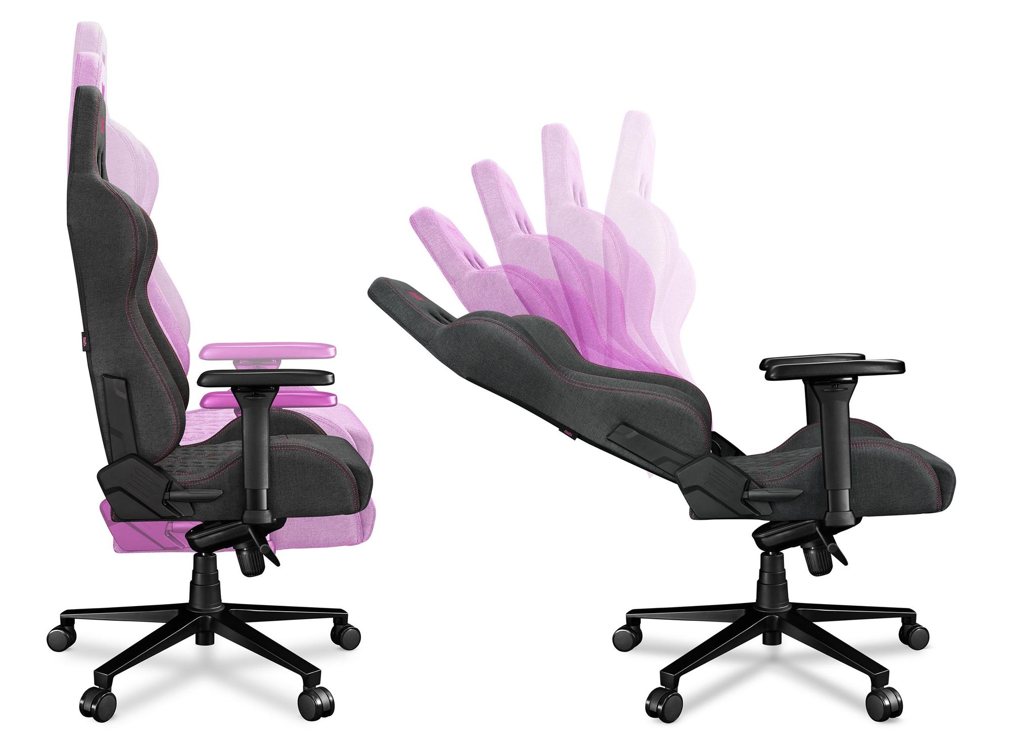YUMISU Gaming Stuhl Bürostuhl 2050 Magnetic Höhenverstellbar bis 150kg Belastbar Rückenlehne und Sitz aus Kaltschaum GRAU ROSA Stoff