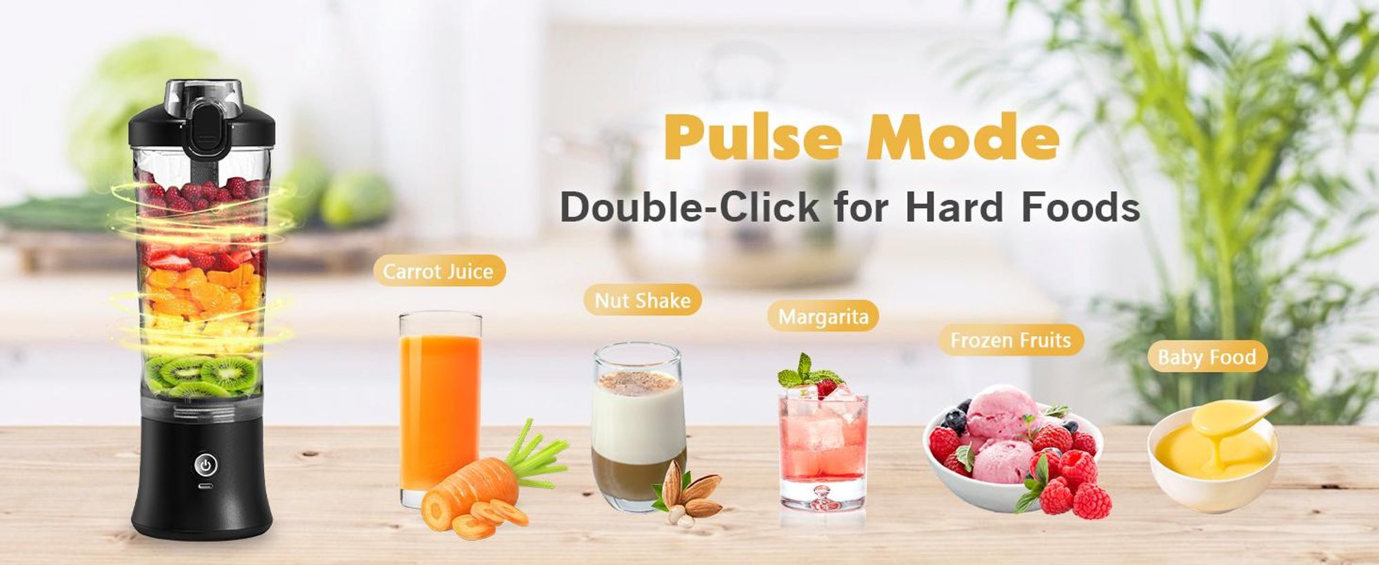 Tragbarer Mixer, Smoothie Maker mit 6 Klingen, 500ml Standmixer für Shakes und Smoothies, 120W Ice Crusher, USB-C Wiederaufladbar, BPA-Frei, Schwarz