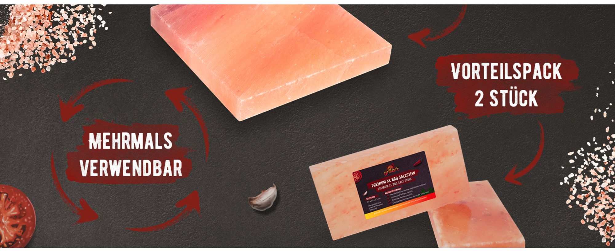 grillart® Hochwertige Salzsteine zum Grillen - 2er Pack Rechteckig