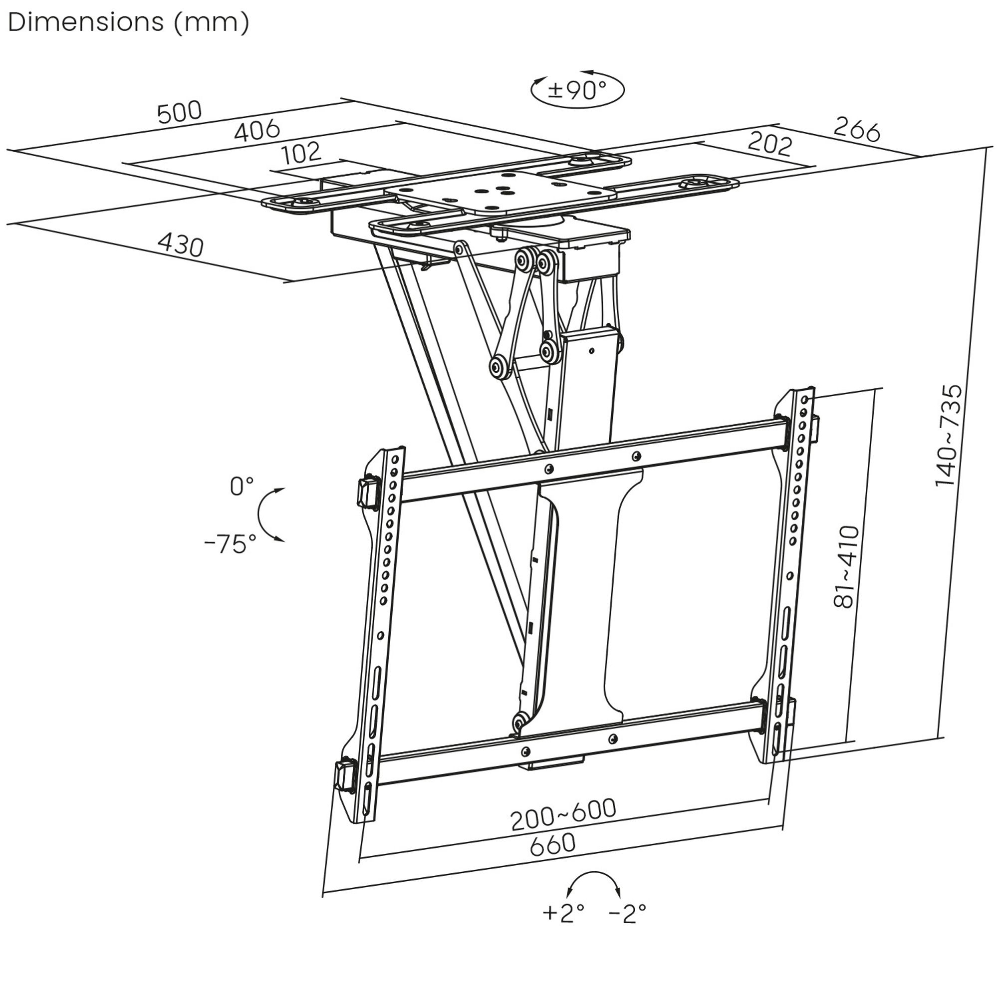 Maclean elektrische Deckenhalterung für TV TUYA-Unterstützung max VESA 600x400 90st schwenkbar, 32"-75" 35kg MC-490