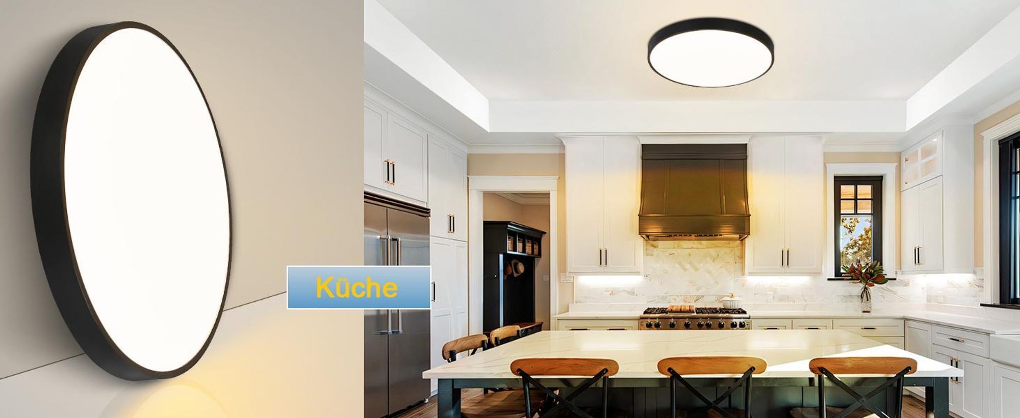 ZMH LED Deckenleuchte Schwarz Deckenlampe 17W Warmweiß Küchenlampe Flach IP44 Rund Modern Flurlampe für Wohnzimmer