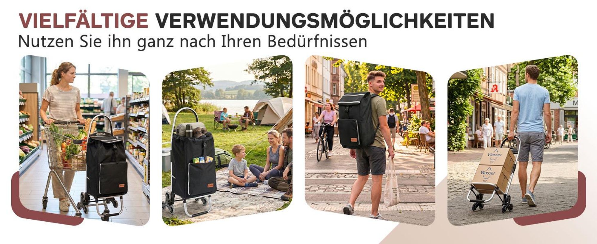 Sekey 3in1 Aluminium Trolley Faltbar Einkaufstrolley Klappbar, Shopping Trolley, 50L Rucksack, Kühlfach, Treppensteiger - Schwarz
