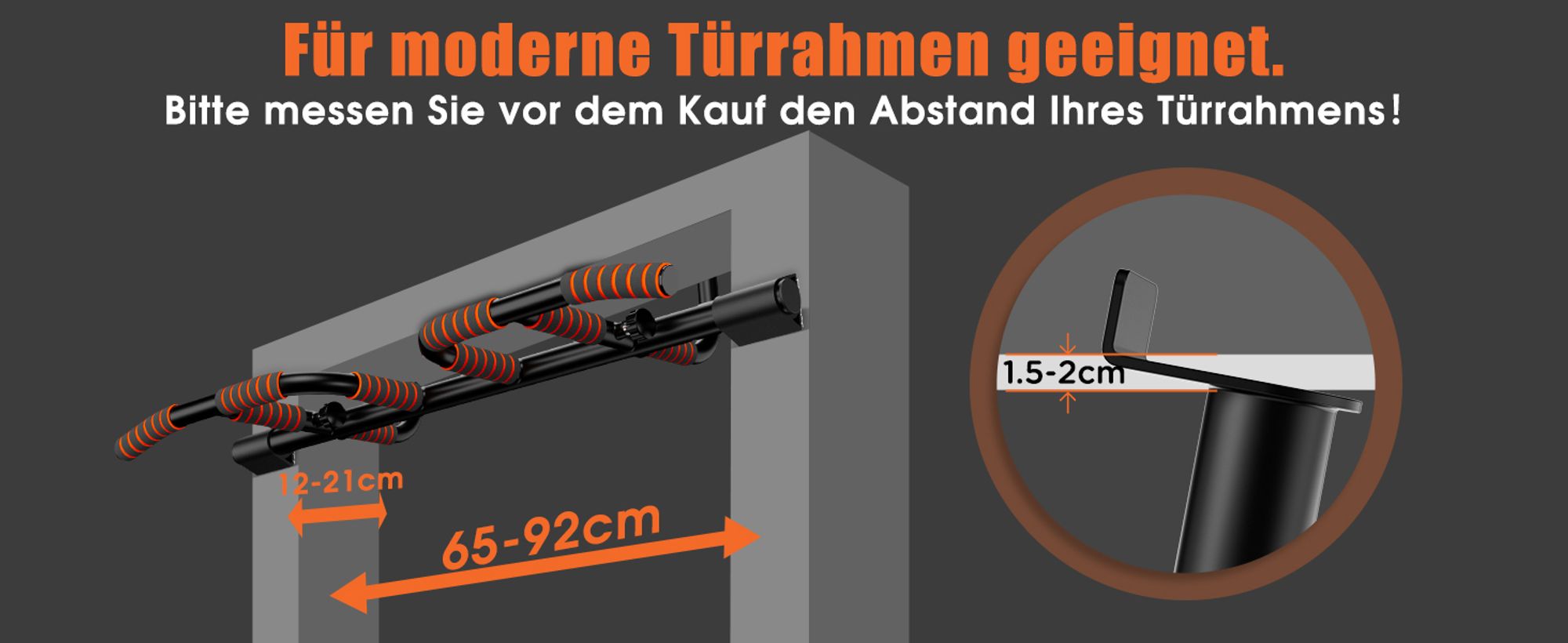 DH FitLife Klimmzugstange Türrahmen ohne Schrauben kein Abrutschen mit Multigriff-Positionen, Reckstange Turnstange Türreck, für Türrahmen 65-92cm