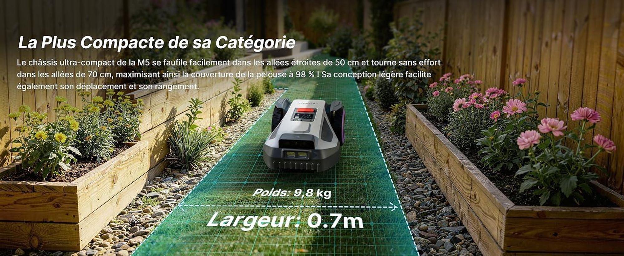 Robot tondeuse ANTHBOT M5 sans câble périphérique, avec garage premium, navigation RTK, caméra IA, jusqu'à 500 m², 3 mois de NRTK s