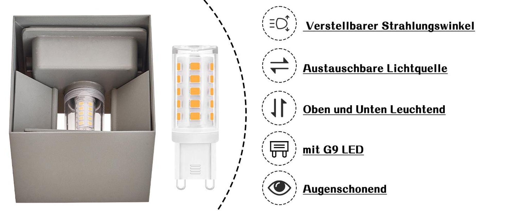 ZMH Applique murale Led 4ER Extérieur Gris Applique G9 Blanc chaud Moderne Up Down IP65 Etanche Applique extérieure Faisceau réglable Lampe de couloir
