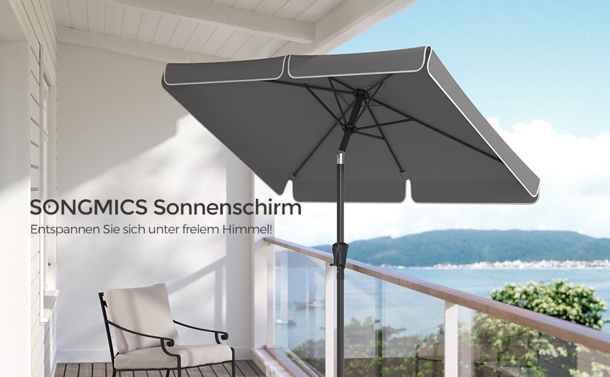 SONGMICS Sonnenschirm Balkonschirm UPF 50+ 200 x 150cm beidseitig um 30° knickbar